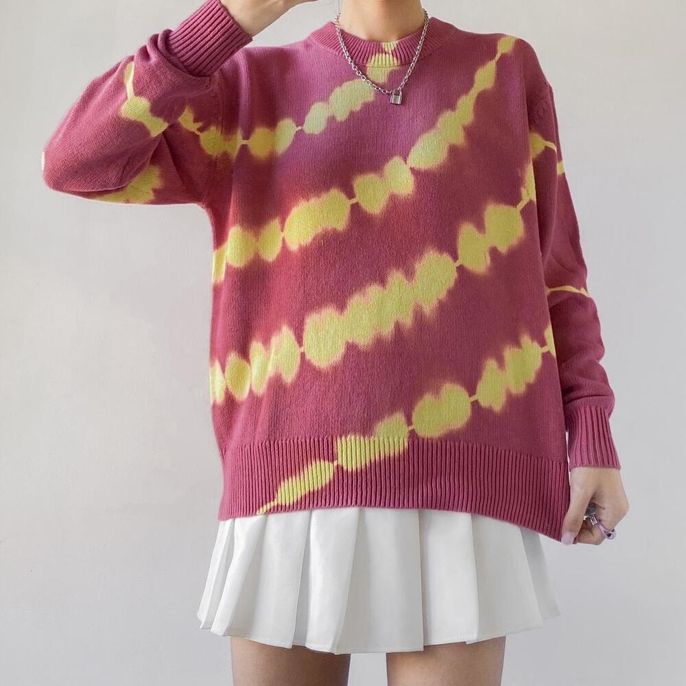 Urban Outfitters Taylor Pink Yellow Tie Dye Cotton Pullover Jumper Sweater SZ M